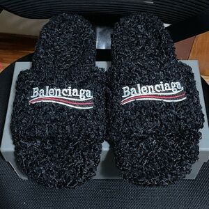Balenciaga Black Fuzzy Slides